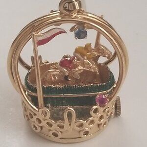 VINTAGE DANKNER 3D MECHANICAL HORSE JOCKEY RACING 14K CHARM PENDANT NECKLACE